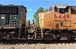 The nose of UP 6448 and tail of CSX 4573